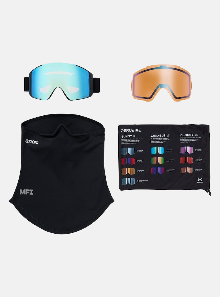 Anon Sync Goggles + Bonus Lens + MFI® Face Mask - Black + Perceive Variable Blue