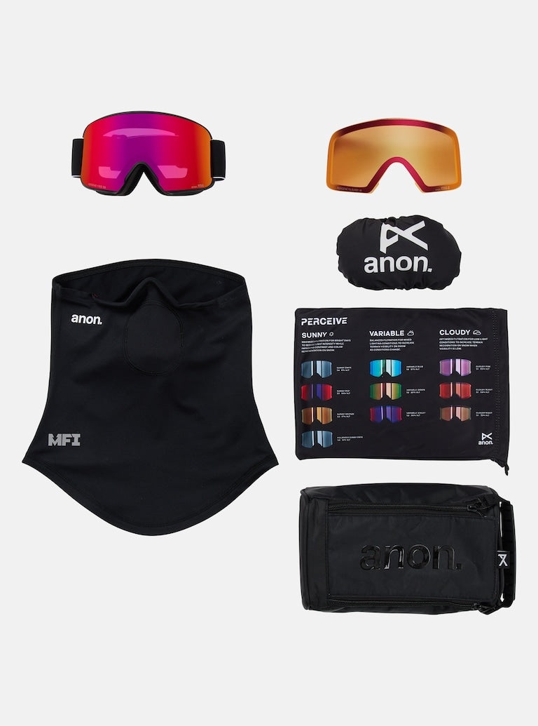Anon M6 Goggles + Bonus Lens + MFI® Face Mask - Black + Perceive Sunny Red