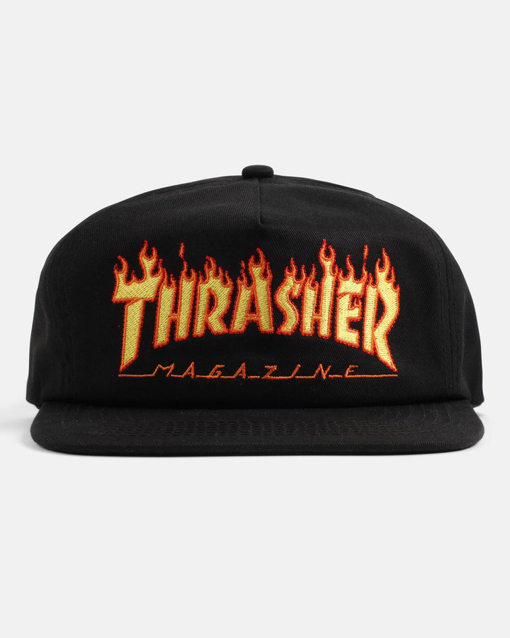Thrasher Flame Embroidered Snapback Hat - Black