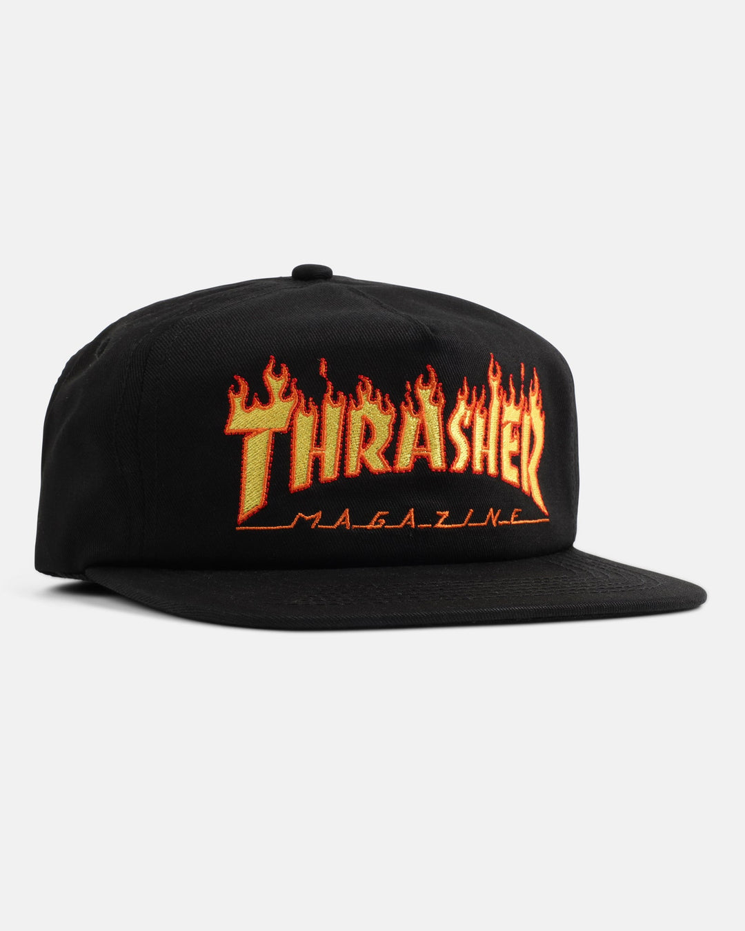 Thrasher Flame Embroidered Snapback Hat - Black